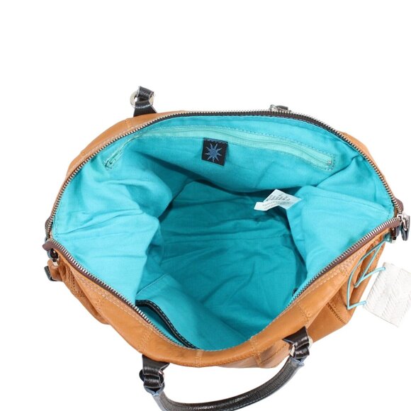 GABS Brown Leather Patchwork Made In Italy Large Zipper Tote Handbag Purse Bag - Picture 9 of 12